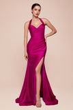 STRETCH SATIN HALTER FITTED DRESS