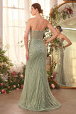 PLEATED FAN BODICE FITTED GOWN