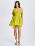 FRANI OLIVE GREEN LAYERED MESH MINI DRESS