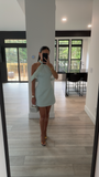 Light Cyan Halter Off-shoulder Backless Mini Dress