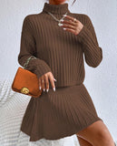 BROWN PLEATED SWEATER SKIRT SET
