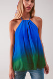 OMBRE HIGH NECK PLEATED TOP