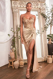 FITTED EMBELLISHED BODICE SATIN GOWN