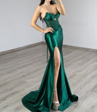 STRAPLESS SATIN DETAILED CORSET GOWN