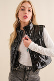 GILET EN CUIR PU BRILLANT