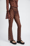 BROWN LACE FLARED MESH PANTS
