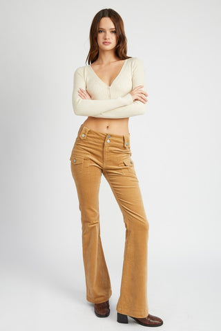 Women's Low-Rise Brown Flare Jeans, Women's Bottoms