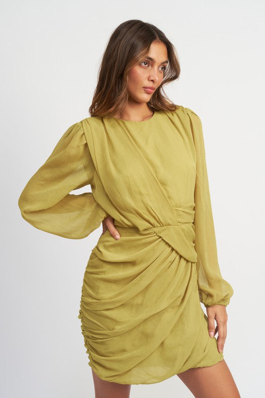 Long Sleeve Ruched Mini Dress Shop Ddmine