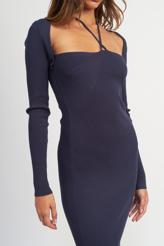 Slit Printed Halter Neck Cami Dress