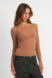 GLITTER MESH TOP WITH BACK COWL