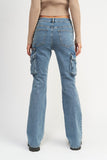 LOW RISE DENIM CARGO JEANS