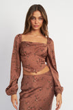 SQUARE NECK LACE TOP WITH BUBBLE SLEEVES