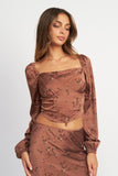 SQUARE NECK LACE TOP WITH BUBBLE SLEEVES