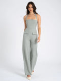 ZARIA SAGE GREEN WIDE LEG HALTER JUMPSUIT