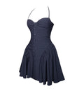 MELODY NAVY PRINT PINSTRIPE WAIST MINI DRESS