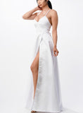 SPAGHETTI STRAP SATIN A LINE GOWN