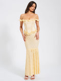 ERSILIA PALE YELLOW LACE CORSET MAXI GOWN