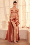 MESH CORSET DRAPED SATIN GOWN