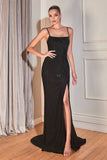 RHINESTONE STRETCH SATIN GOWN