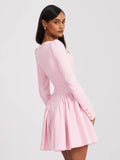 TAE PINK TWEED LONG SLEEVE MINI DRESS