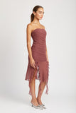 RUCHED MINI DRESS WITH RUFFLE DETAIL