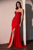 FITTED STRAPLESS STRETCH RHINESTONE GOWN