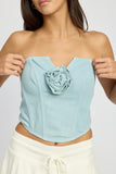 TOP TUBINO CON CORSETTO ROSETTE IN DENIM