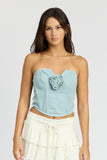 TOP TUBINO CON CORSETTO ROSETTE IN DENIM