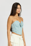 TOP TUBINO CON CORSETTO ROSETTE IN DENIM