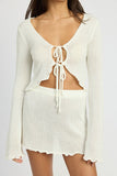 SHEER LONG SLEEVE CARDIGAN WITH FRONT TIE