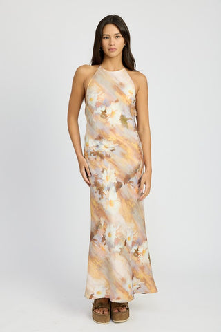 ROBE LONGUE FLORALE À COL LICOU