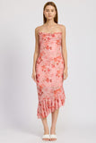 FLORAL ASYMMETRICAL DRESS WITH RUFFLE DETAIL