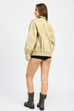 VINTAGE PU OVERSIZED BOMBER JACKET