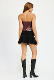 TEXTURED PU CORSET TOP WITH BACK ZIPPER