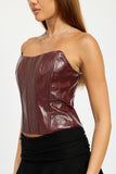 TEXTURED PU CORSET TOP WITH BACK ZIPPER