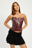 TEXTURED PU CORSET TOP WITH BACK ZIPPER