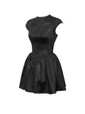 JACQUELINE BACKLESS BLACK PUFFY SUEDE MINI DRESS