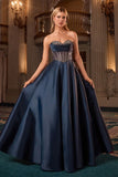 EMBELLISHED NAVY BALL GOWN