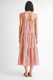 MAXI FLARE SQAURE NECK STRIPE DRESS