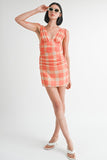 SHIRRED MINI DRESS WITH SHOULDER TIE