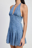 MINI HALTER NECK DENIM DRESS