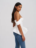 Qistina White Off-shoulder Bubble Hem Peplum Top