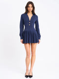 VALARIE NAVY BLUE DENIM STYLE PLEATED MINI DRESS