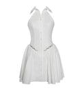 HAILEY WHITE HALTER DROP WAIST MINI DRESS