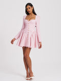 TAE PINK TWEED LONG SLEEVE MINI DRESS