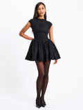 JACQUELINE BACKLESS BLACK PUFFY SUEDE MINI DRESS