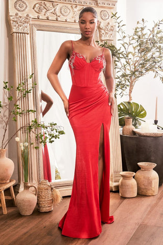 IRIDESCENT FITTED EMBELLISHED DETAIL GOWN