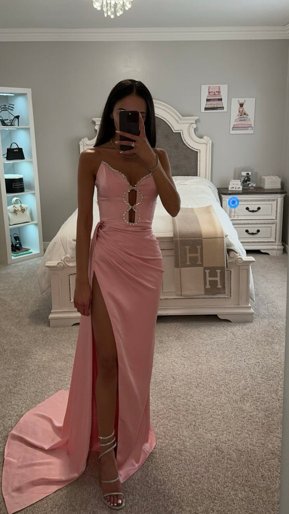MARILYN PINK SATIN CORSET EMBELLISHED HIGH SLIT GOWN – SHOP DDMINE MARILYN PINK SATIN CORSET EMBELLISHED HIGH SLIT GOWN – SHOP DDMINE