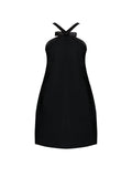 CAITLIN BLACK SATIN TRIM BOW MINI DRESS