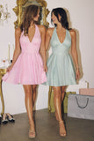 GLITTER HALTER BOW BACK MINI DRESS